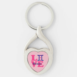 ♊★😍I Love Gemini-Best-Zodiac Sign Twisted Heart Key Ring