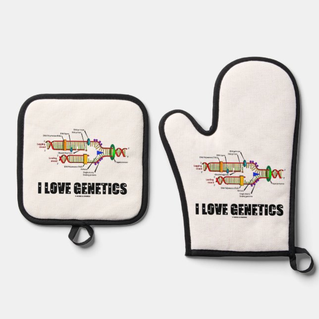 I Love Genetics DNA Replication Attitude Oven Mitt & Pot Holder Set (Front)