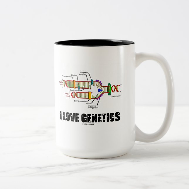 I Love Genetics (DNA Replication) Two-Tone Coffee Mug (Right)