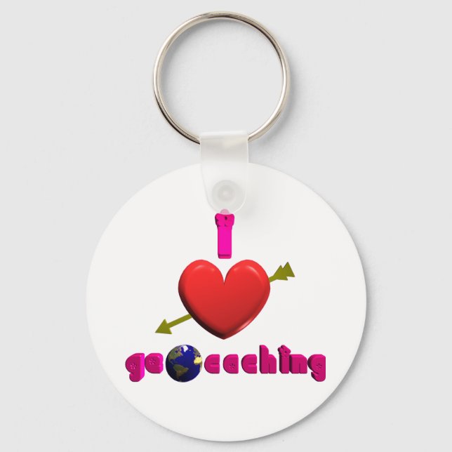 I Love Geocaching 3D art Keychain Geocacher Swag (Front)