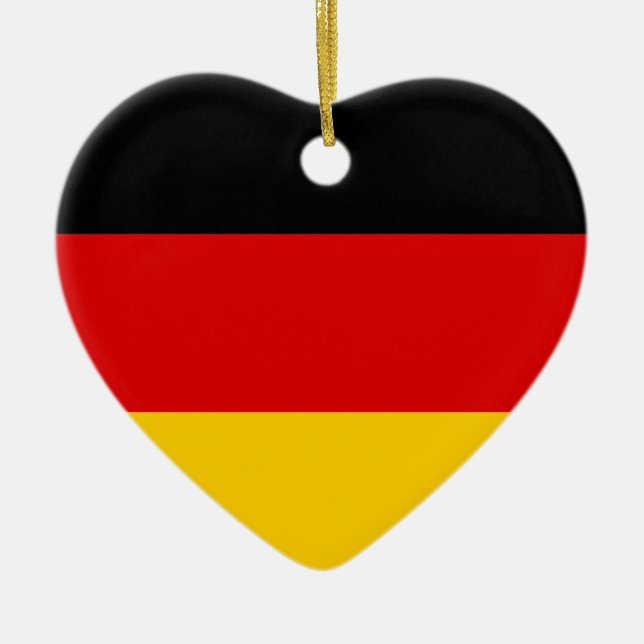 I love Germany Black Red Gold Double Sided Heart Ceramic Tree Decoration (Front)