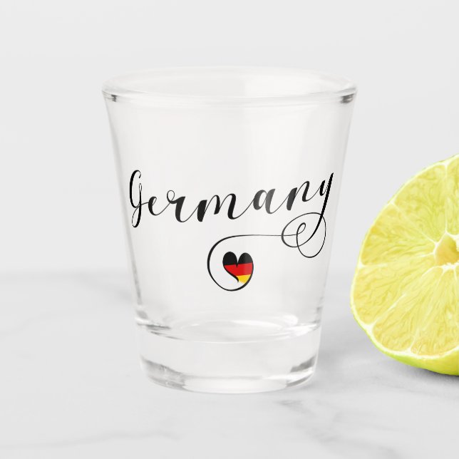 I Love Germany, German Heart In Flag Shot Glass (Front)