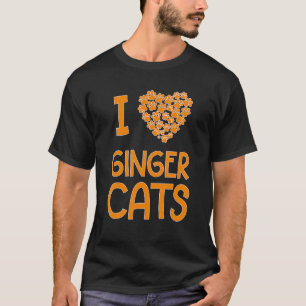 I Love Ginger Cats Cat Paw Print Heart T-Shirt