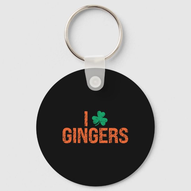 I Love Gingers Redhead Shamrock Clover St. Patrick Key Ring (Front)