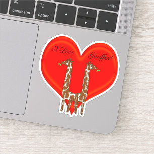 I Love Giraffes! Red Heart Sticker