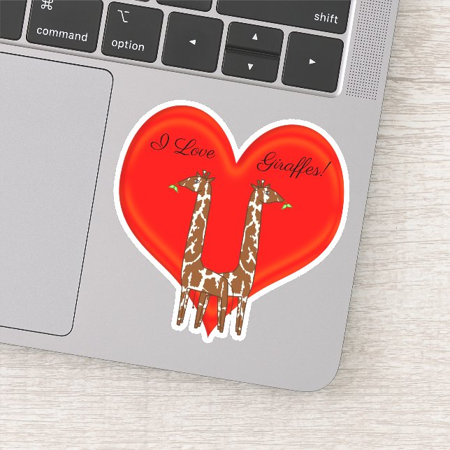 I Love Giraffes! Red Heart Sticker (Detail)