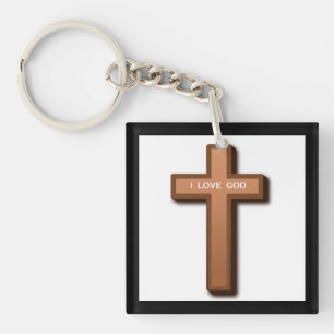 "I LOVE GOD" CROSS KEY RING