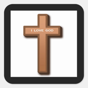 "I LOVE GOD" CROSS SQUARE STICKER