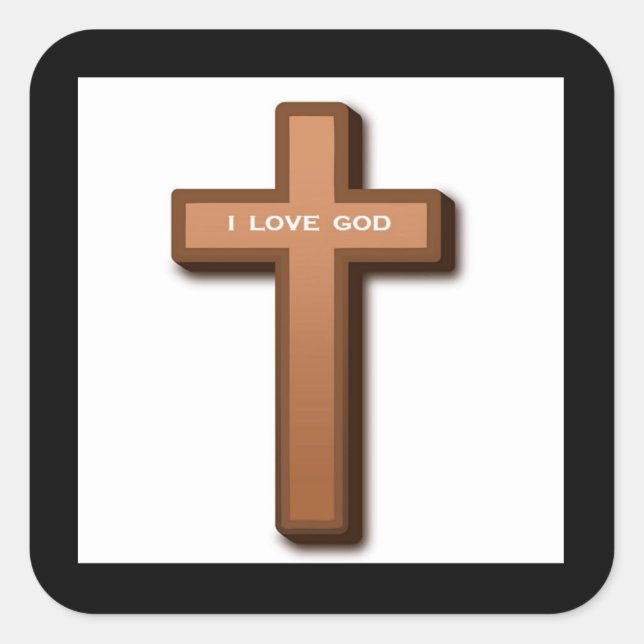 "I LOVE GOD" CROSS SQUARE STICKER (Front)