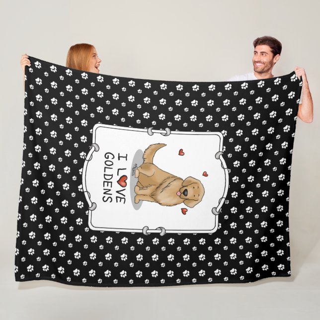 I Love Goldens I Love Golden Retrievers Cute Fleece Blanket (In Situ)