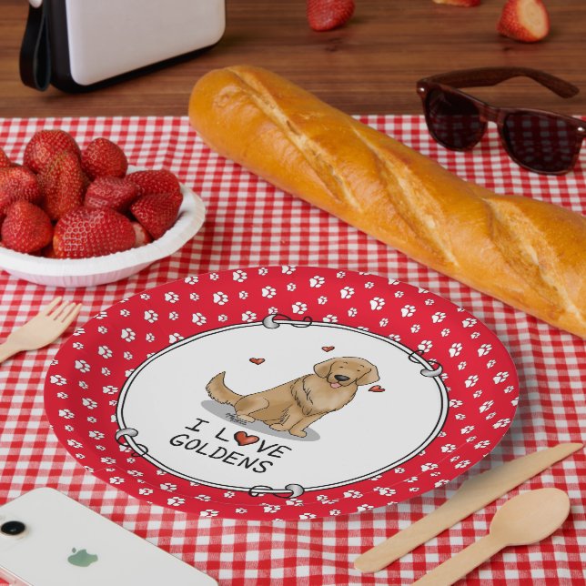 I Love Goldens I Love Golden Retrievers Cute Paper Plate (Picnic)