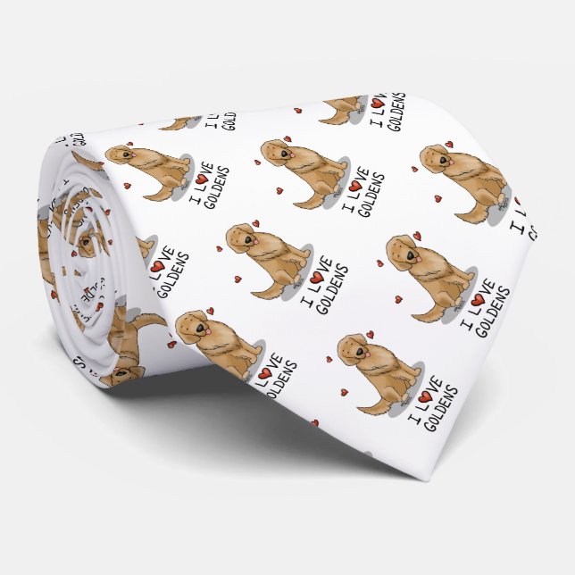 I Love Goldens - I Love Golden Retrievers Tie (Rolled)