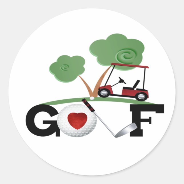 I Love Golf Classic Round Sticker (Front)