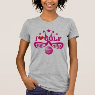 I Love Golf, Crossed Golf Clubs and Golf Ball T-Shirt