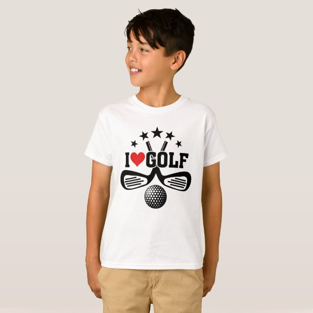 I Love Golf, Crossed Golf Clubs and  Golf Ball T-Shirt (Front Full)