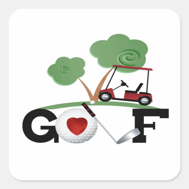 I Love Golf Square sticker (Front)