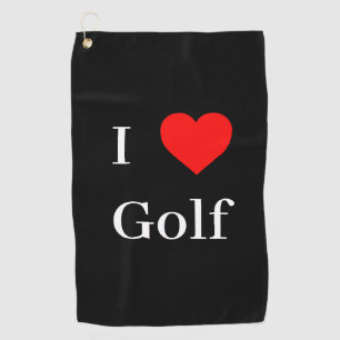 I love Golf Typography & Red Heart Black Towel