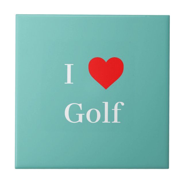 I love Golf Typography & Red Heart Mint Green Tile (Front)