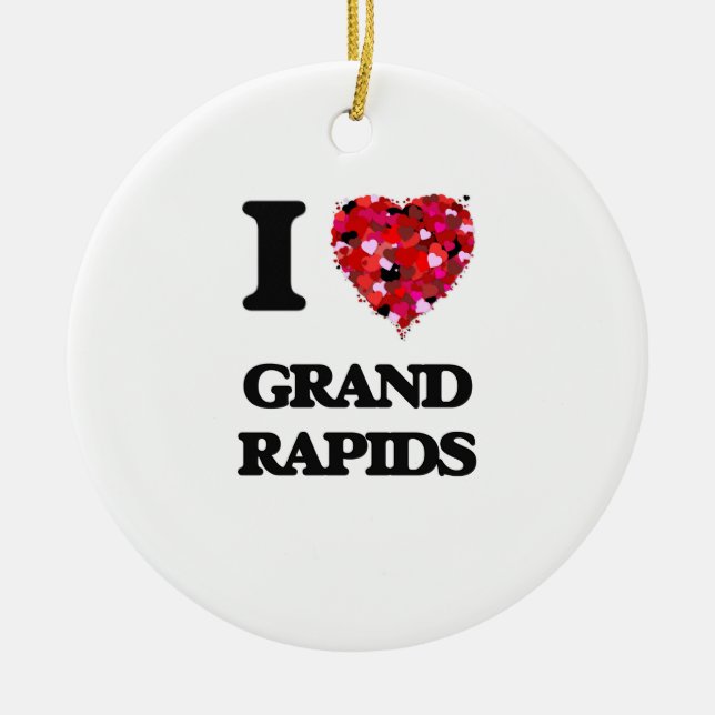 I love Grand Rapids Michigan Ceramic Tree Decoration (Front)