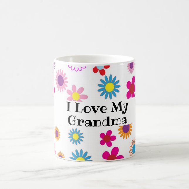 I Love Grandma Fun Colourful Happy Flowers White  Coffee Mug (Center)