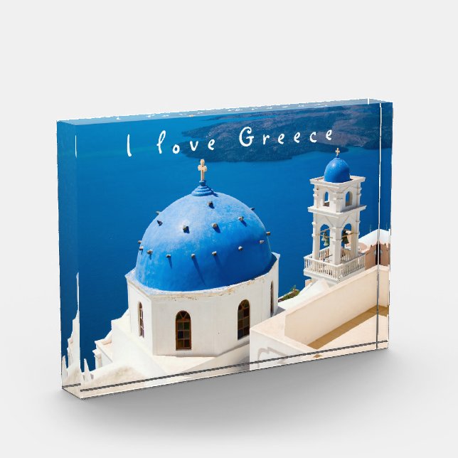 I love Greece Church Santorini blue photo and text Block (Left)