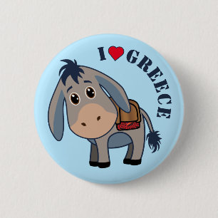 'I love Greece' Cute Donkey 6 Cm Round Badge