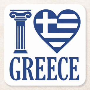 I love Greece Square Paper Coaster