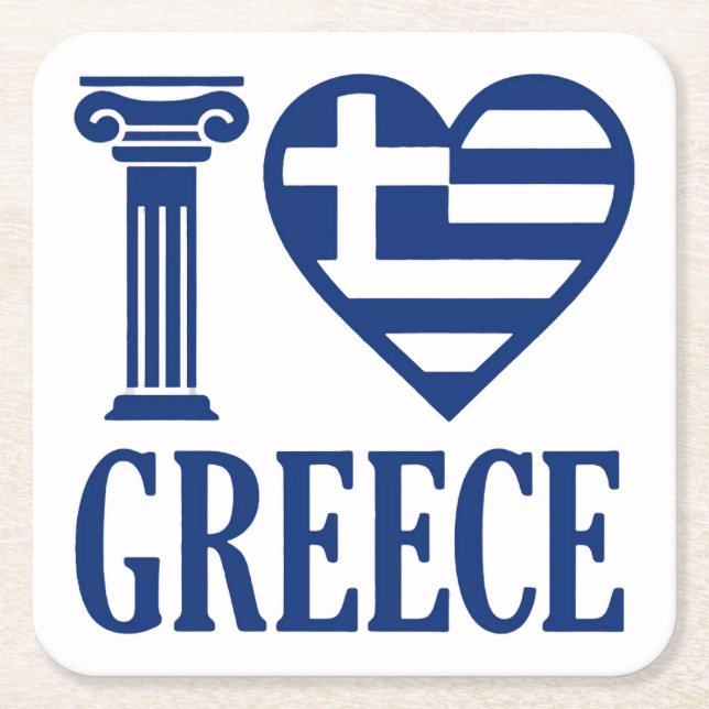 I love Greece Square Paper Coaster (Front)