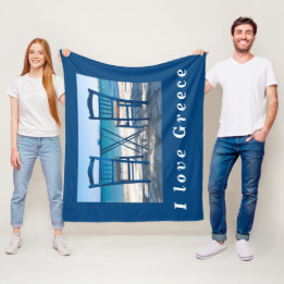 I love Greece taverna photo blue and white Fleece Blanket