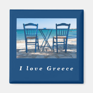 I love Greece taverna photo blue and white Magnet