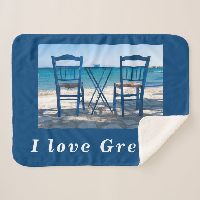 I love Greece taverna photo blue and white Sherpa Blanket (Front (Horizontal))
