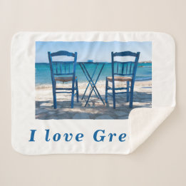 I love Greece taverna photo blue and white Sherpa Blanket