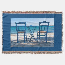 I love Greece taverna photo blue and white Throw Blanket