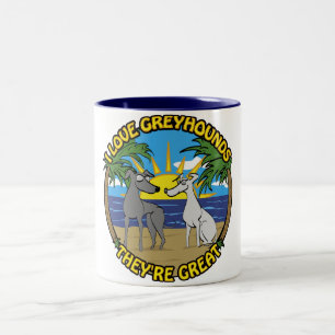 I LOVE GREYHOUNDS THEY'RE GREAT Two-Tone COFFEE MUG
