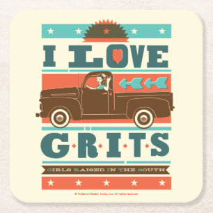 I Love Grits Square Paper Coaster