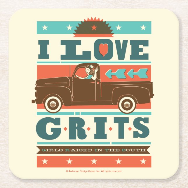 I Love Grits Square Paper Coaster (Front)
