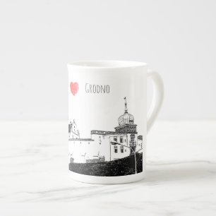 I Love Grodno Belarus Architecture Sketch Castle Bone China Mug