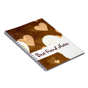 I Love Grunge Light Brown Heart Pattern Notebook