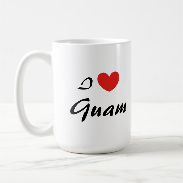 I Love Guam Heart Typography Coffee Mug (Left)