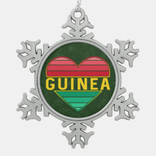 I Love Guinea, Guinean Heart Snowflake Pewter Christmas Ornament
