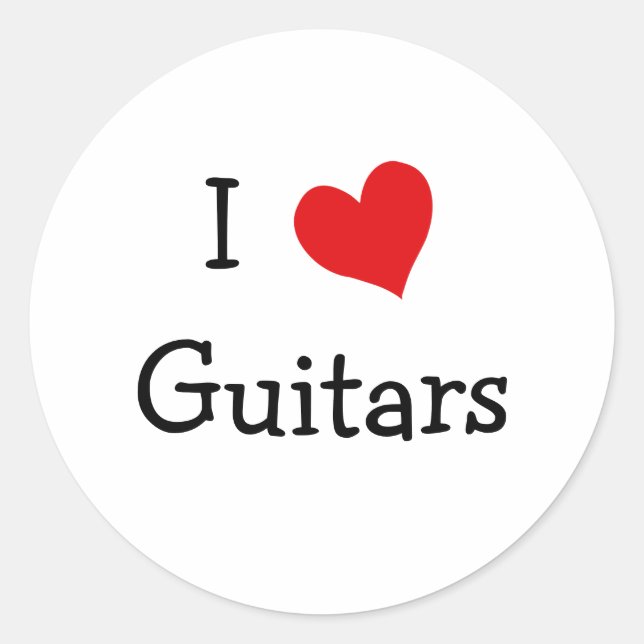 I Love Guitars Classic Round Sticker (Front)