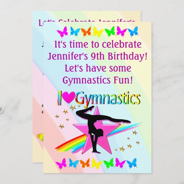 I LOVE GYMNASTICS BIRTHDAY INVITATION (Front/Back)