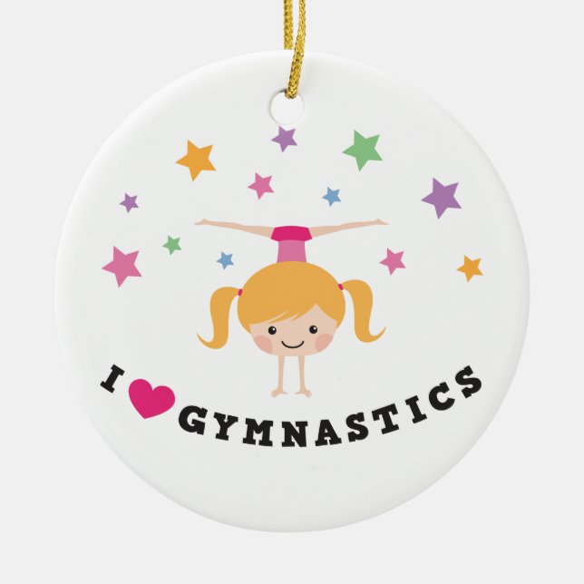 I love gymnastics cartoon girl doing handstand ceramic tree decoration (Front)