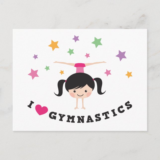 I love gymnastics cartoon girl doing handstand postcard (Front)