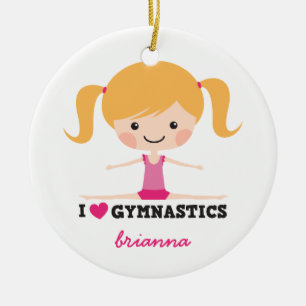 I love gymnastics cartoon girl personalised name ceramic tree decoration