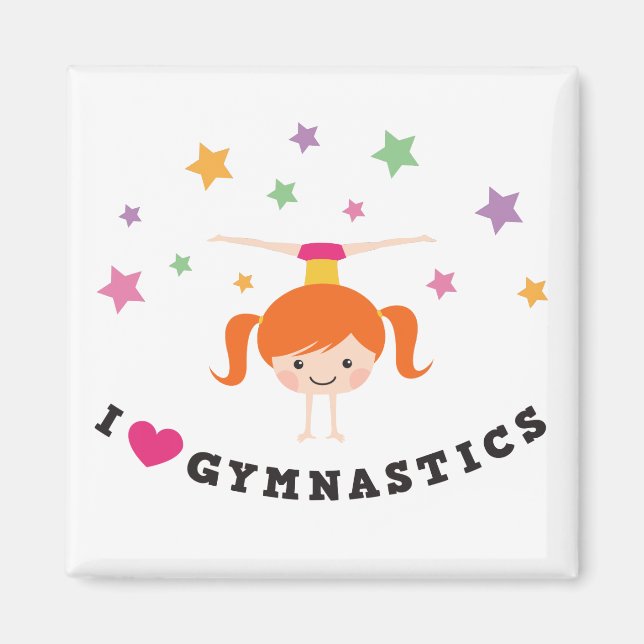 I love gymnastics cartoon girl red hair handstand magnet (Front)