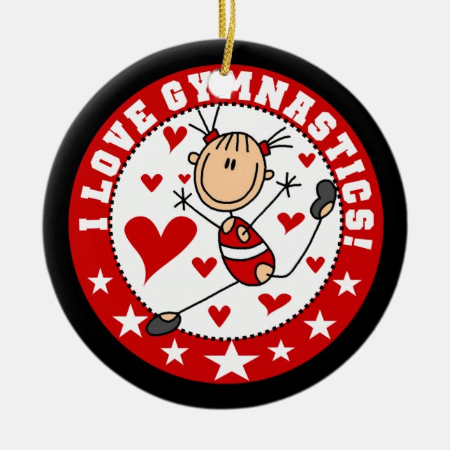 I Love Gymnastics Ceramic Tree Decoration (Front)