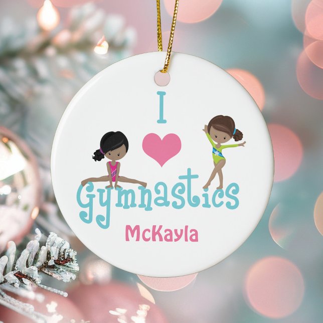 I Love Gymnastics Cute African American Girl Ceramic Tree Decoration (Creator Uploaded)