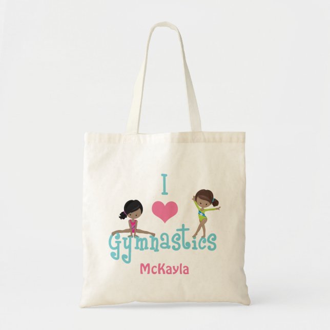 I Love Gymnastics Cute African American Girl Tote Bag (Front)