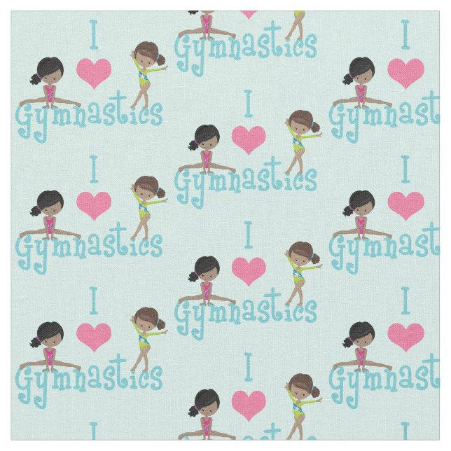 I Love Gymnastics Cute African American Gymnast Fabric (Close Up)